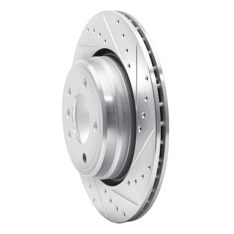 BMW 750IL Brake Rotor (1) - Rear Right - R1 Concepts - Drilled & Slotted - Silver - `95-`03